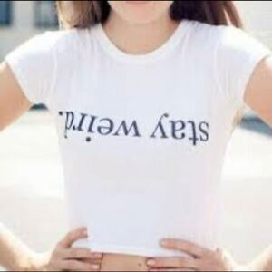 ON HOLD Brandy Melville White 'Stay Weird' Crop Top